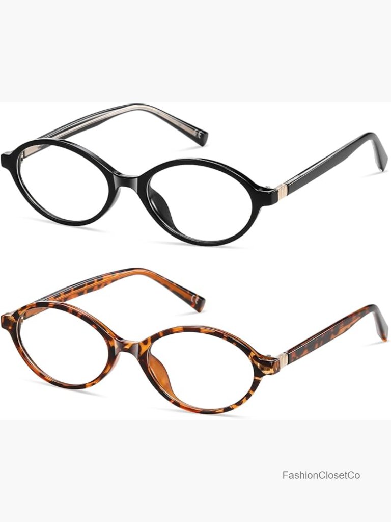 Oval Blue Light Blocking Reading Glasses 2-Pack Retro Vintage Frame
